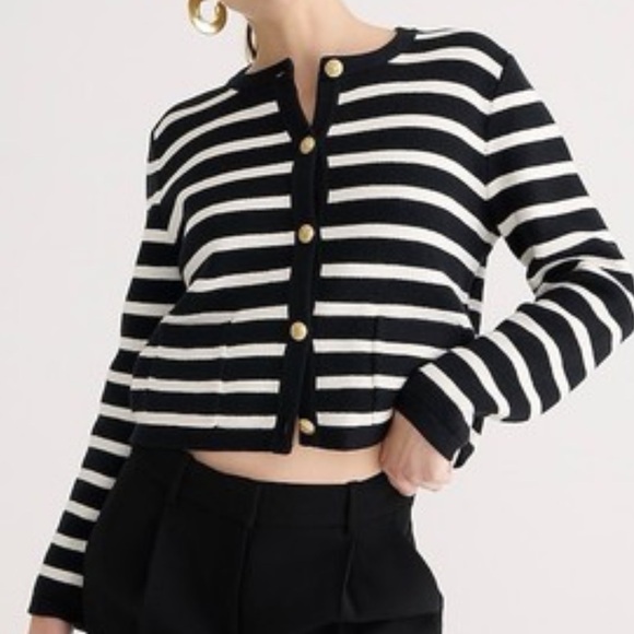 J. Crew Black Striped Emilie Sweater Size Small - Picture 1 of 5